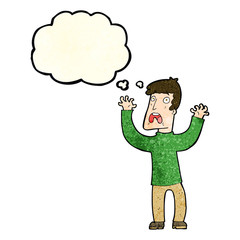 cartoon frightened man with thought bubble