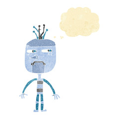 funny cartoon robot with thought bubble