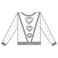 Obraz premium Vector cute cozy sweater with hearts and love. Valentines days s