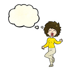 cartoon woman dancing with thought bubble