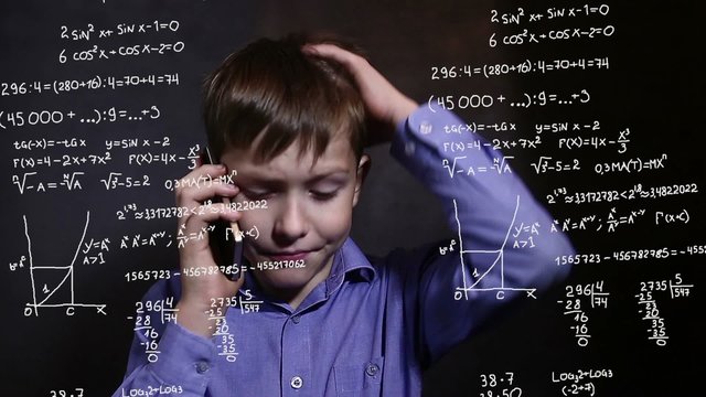 Student boy teen talking phone science formula math problem math Infographics