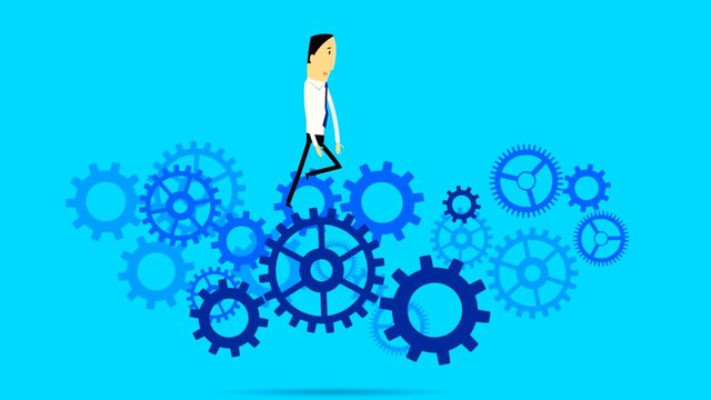 Flat vector animation of a businessman running on Gear wheels.