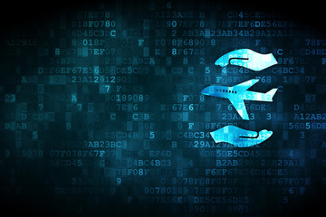 Insurance concept: Airplane And Palm on digital background