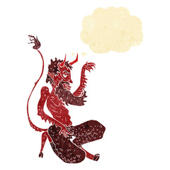 cartoon traditional devil with thought bubble