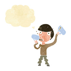 cartoon man drinking beer with thought bubble