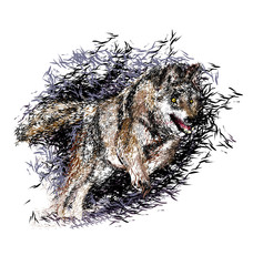 Vector color illustration of a running wolf