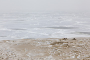 Snow covered sand dunes