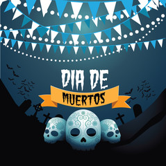 Dia de Muertos (Mexican Day of the dead) skulls and bunting design EPS 10 vector
