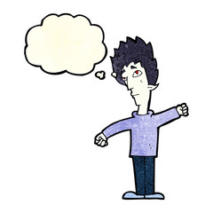 cartoon vampire man with thought bubble