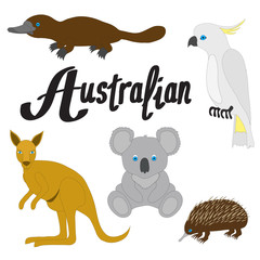 Australian animals. Isolated objects on a white background.
