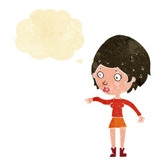 cartoon concerned woman reaching out with thought bubble