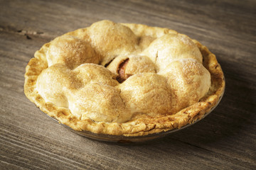Golden Apple Pie on Rustic Barnwood