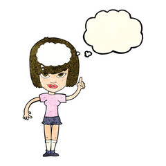 cartoon woman with idea with thought bubble