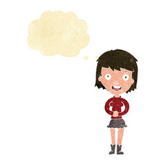 cartoon excited woman with thought bubble