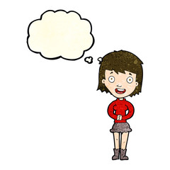 cartoon excited woman with thought bubble