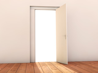 Open door and white background