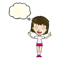 cartoon woman pointing with thought bubble