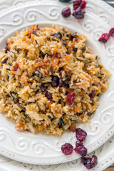 Fruit pilaf close-up.