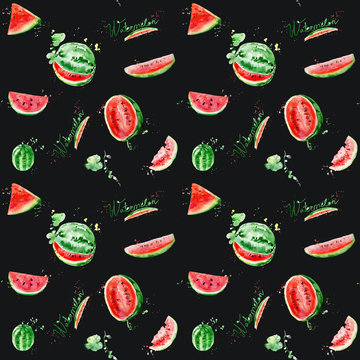 Seamless pattern with watercolor watermelons.