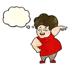 cartoon oveweight woman with thought bubble