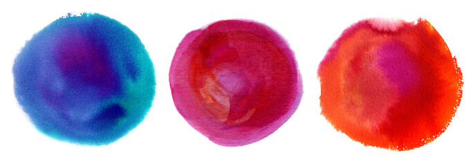 Set of three isolated watercolour stains for design, with a place for text