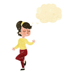 cartoon dancing woman with thought bubble