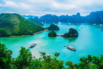 Scenic view of islands in Halong Bay