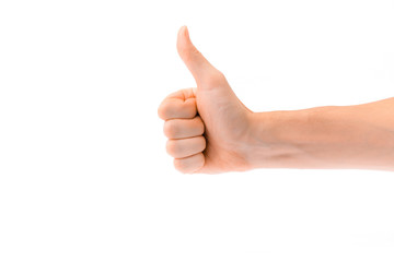 Hand with thumb up isolated on white background