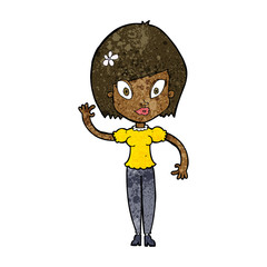 cartoon pretty woman waving