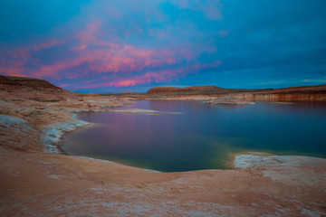 Pink Blue Sunset Sky over Bullfrog Marina Lake Powell 