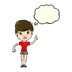 cartoon woman with idea with thought bubble