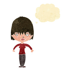 cartoon woman staring with thought bubble