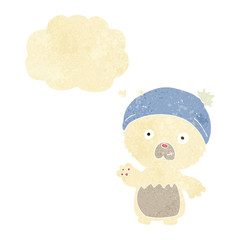 cartoon cute teddy bear in hat with thought bubble
