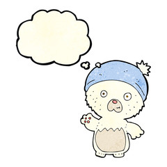 cartoon cute teddy bear in hat with thought bubble