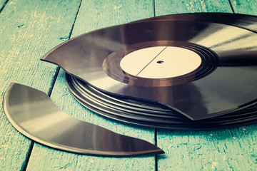 Old vinyl records. Toned photo