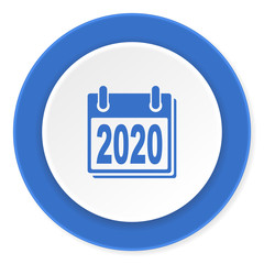 new year 2020 blue circle 3d modern design flat icon on white background