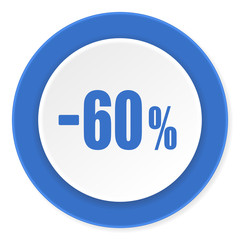 60 percent sale retail blue circle 3d modern design flat icon on white background