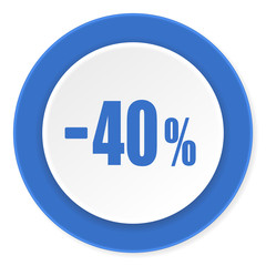 40 percent sale retail blue circle 3d modern design flat icon on white background