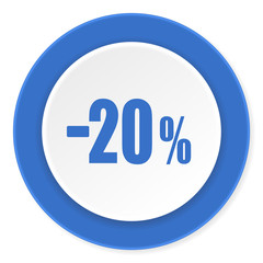 20 percent sale retail blue circle 3d modern design flat icon on white background