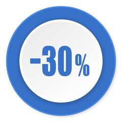 30 percent sale retail blue circle 3d modern design flat icon on white background