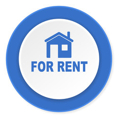 for rent blue circle 3d modern design flat icon on white background