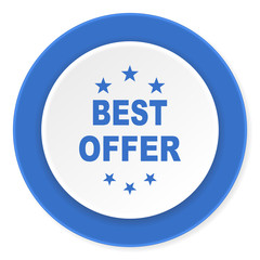 best offer blue circle 3d modern design flat icon on white background