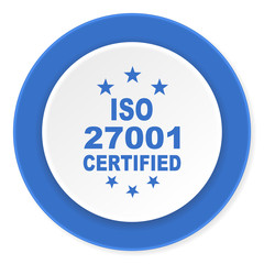 iso 27001 blue circle 3d modern design flat icon on white background