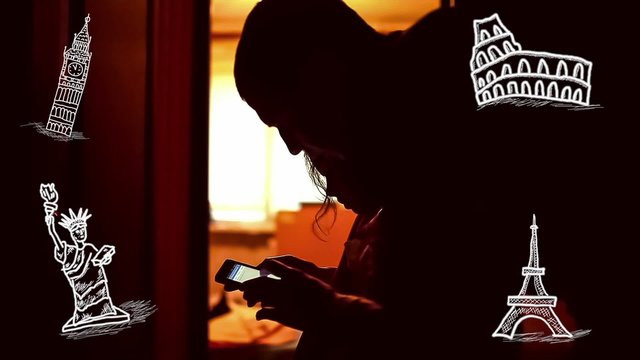 man and woman silhouette travel the country looking for ticket london paris online