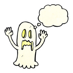 cartoon spooky ghost with thought bubble