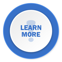 learn more blue circle 3d modern design flat icon on white background