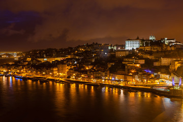 Fototapeta na wymiar Overview of Old Town of Porto, Portugal at night