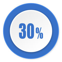 30 percent blue circle 3d modern design flat icon on white background