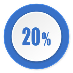 20 percent blue circle 3d modern design flat icon on white background