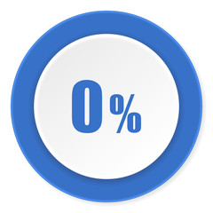 0 percent blue circle 3d modern design flat icon on white background